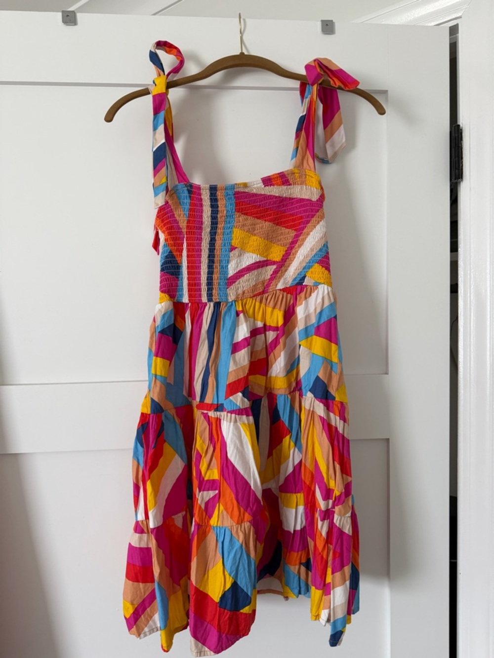 Flying Tomato Multicolor Smocked Cotton Dress with Pink, Yellow, Blue Accents